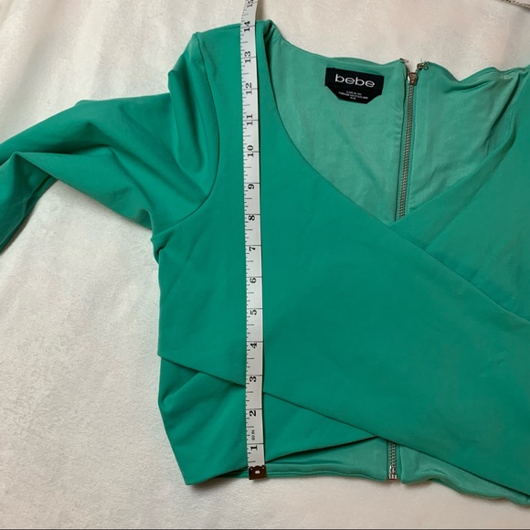 Bebe Mint Green Crossover Crop Top Long Sleeve - Picture 11 of 12